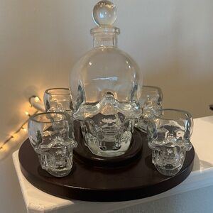 Crystal Skull Glass Decanter Set